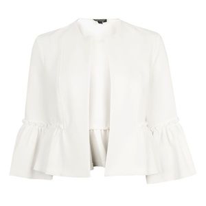Topshop Ruffle Crop Jacket Blazer in Ivory